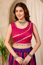 Women’s Pink Gujarati Lehenga Choli with Golden Lace Border