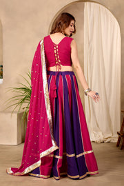 Women’s Pink Gujarati Lehenga Choli with Golden Lace Border