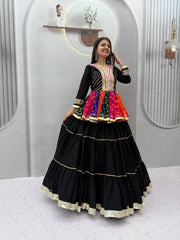 Women’s Pure Cotton Kediyu Lehenga Choli Set Lehenga with Gamthi & Mirror Work