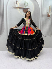 Women’s Pure Cotton Kediyu Lehenga Choli Set Lehenga with Gamthi & Mirror Work
