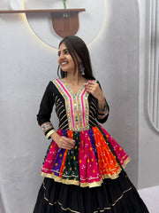 Women’s Pure Cotton Kediyu Lehenga Choli Set Lehenga with Gamthi & Mirror Work