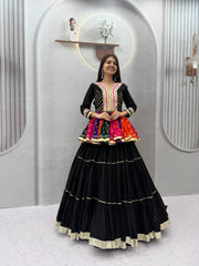 Women’s Pure Cotton Kediyu Lehenga Choli Set Lehenga with Gamthi & Mirror Work