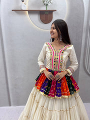 Women’s Pure Cotton Kediyu Lehenga Choli Set Lehenga with Gamthi & Mirror Work