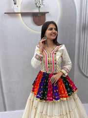 Women’s Pure Cotton Kediyu Lehenga Choli Set Lehenga with Gamthi & Mirror Work
