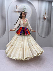Women’s Pure Cotton Kediyu Lehenga Choli Set Lehenga with Gamthi & Mirror Work