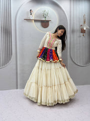 Women’s Pure Cotton Kediyu Lehenga Choli Set Lehenga with Gamthi & Mirror Work