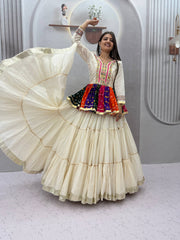 Women’s Pure Cotton Kediyu Lehenga Choli Set Lehenga with Gamthi & Mirror Work