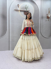 Women’s Pure Cotton Kediyu Lehenga Choli Set Lehenga with Gamthi & Mirror Work