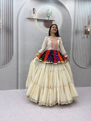 Women’s Pure Cotton Kediyu Lehenga Choli Set Lehenga with Gamthi & Mirror Work