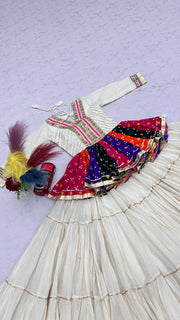 Women’s Pure Cotton Kediyu Lehenga Choli Set Lehenga with Gamthi & Mirror Work