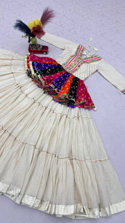 Women’s Pure Cotton Kediyu Lehenga Choli Set Lehenga with Gamthi & Mirror Work