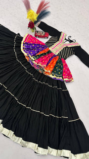 Women’s Pure Cotton Kediyu Lehenga Choli Set Lehenga with Gamthi & Mirror Work