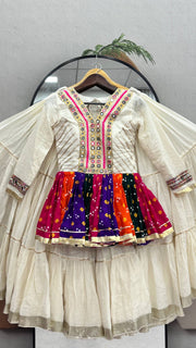 Women’s Pure Cotton Kediyu Lehenga Choli Set Lehenga with Gamthi & Mirror Work