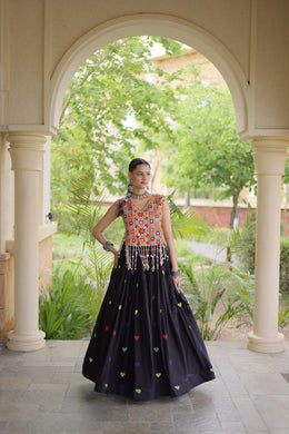 Women’s Cora Cotton Embroidered Lehenga Choli with Mirror Work, Full Stitched