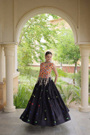 Women’s Cora Cotton Embroidered Lehenga Choli with Mirror Work, Full Stitched