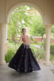 Women’s Cora Cotton Embroidered Lehenga Choli with Mirror Work, Full Stitched