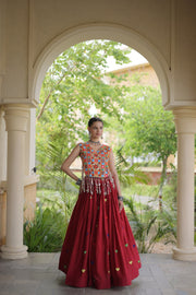 Women’s Cora Cotton Embroidered Lehenga Choli with Mirror Work, Full Stitched