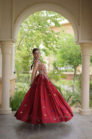 Women’s Cora Cotton Embroidered Lehenga Choli with Mirror Work, Full Stitched