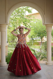 Women’s Cora Cotton Embroidered Lehenga Choli with Mirror Work, Full Stitched