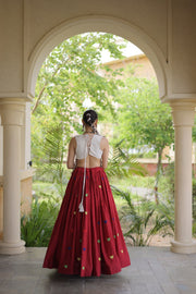 Women’s Cora Cotton Embroidered Lehenga Choli with Mirror Work, Full Stitched