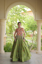 Women’s Cora Cotton Embroidered Lehenga Choli with Mirror Work, Full Stitched