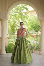 Women’s Cora Cotton Embroidered Lehenga Choli with Mirror Work, Full Stitched