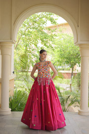 Women’s Cora Cotton Embroidered Lehenga Choli with Mirror Work, Full Stitched