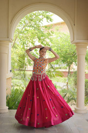 Women’s Cora Cotton Embroidered Lehenga Choli with Mirror Work, Full Stitched
