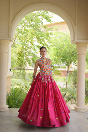 Women’s Cora Cotton Embroidered Lehenga Choli with Mirror Work, Full Stitched