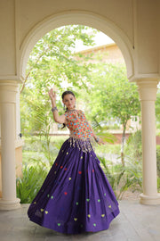 Women’s Cora Cotton Embroidered Lehenga Choli with Mirror Work, Full Stitched