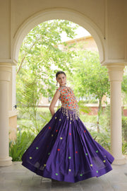 Women’s Cora Cotton Embroidered Lehenga Choli with Mirror Work, Full Stitched