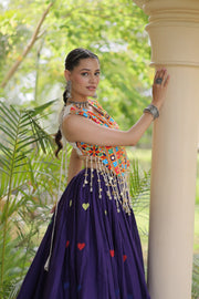 Women’s Cora Cotton Embroidered Lehenga Choli with Mirror Work, Full Stitched