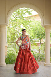 Women’s Cora Cotton Embroidered Lehenga Choli with Mirror Work, Full Stitched