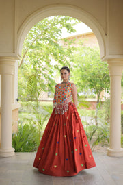 Women’s Cora Cotton Embroidered Lehenga Choli with Mirror Work, Full Stitched