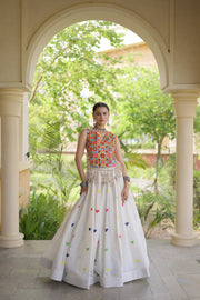 Women’s Cora Cotton Embroidered Lehenga Choli with Mirror Work, Full Stitched