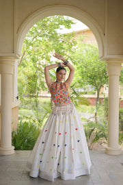 Women’s Cora Cotton Embroidered Lehenga Choli with Mirror Work, Full Stitched