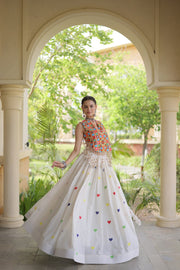 Women’s Cora Cotton Embroidered Lehenga Choli with Mirror Work, Full Stitched