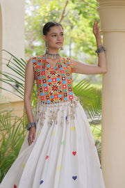 Women’s Cora Cotton Embroidered Lehenga Choli with Mirror Work, Full Stitched