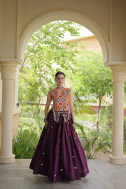 Women’s Cora Cotton Embroidered Lehenga Choli with Mirror Work, Full Stitched