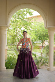 Women’s Cora Cotton Embroidered Lehenga Choli with Mirror Work, Full Stitched