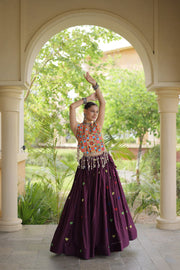 Women’s Cora Cotton Embroidered Lehenga Choli with Mirror Work, Full Stitched
