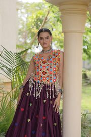 Women’s Cora Cotton Embroidered Lehenga Choli with Mirror Work, Full Stitched