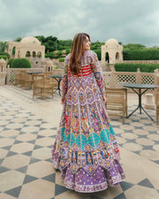 Heavy Muslin Cotton Digital Print & Real Mirror Work Lehenga Choli with Fully Stitched Koti
