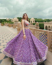 Heavy Muslin Cotton Digital Print & Real Mirror Work Lehenga Choli with Fully Stitched Koti