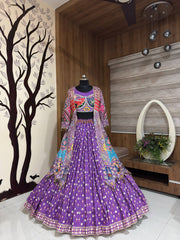 Heavy Muslin Cotton Digital Print & Real Mirror Work Lehenga Choli with Fully Stitched Koti