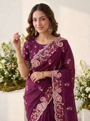 Elegant Embroidered Designer Saree – Soft Space Silk Indian Wedding & Party Wear Saree