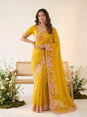 Elegant Embroidered Designer Saree – Soft Space Silk Indian Wedding & Party Wear Saree