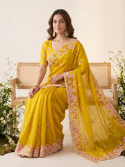Elegant Embroidered Designer Saree – Soft Space Silk Indian Wedding & Party Wear Saree