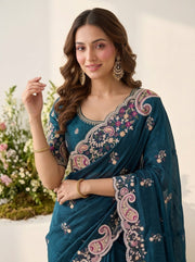 Elegant Embroidered Designer Saree – Soft Space Silk Indian Wedding & Party Wear Saree