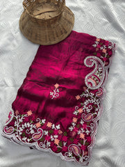 Elegant Embroidered Designer Saree – Soft Space Silk Indian Wedding & Party Wear Saree